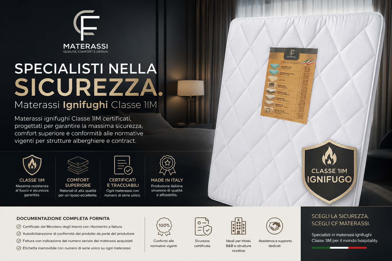 Materassi ignifughi Classe 1IM CF Materassi per hotel e contract